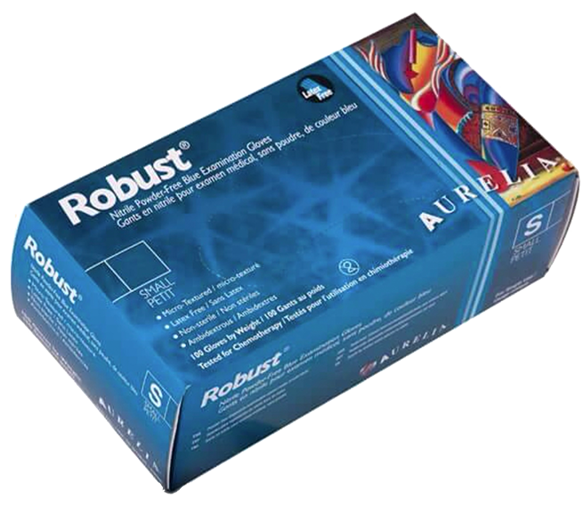 Aurelia Robust nitrile glove, blue, medical grade mil powder free