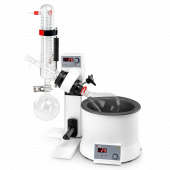 RE100-S 1200cm² package. Rotary Evaporator with set of glassware vertical. Includes: condenser (1200cm², 1000ml) and LED heating bath. USA plug, 100-120V,50/60Hz