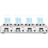 MS-H340-S4 package. 4-Channel LCD Digital Hotplate Magnetic Stirrer,stainless steel with ceramic coated hotplate, heating temperature up to 340°C. Includes: support clamps + PT1000 Temperature sensors. USA plug,100V-120V/50Hz/60Hz