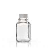 EZBio® 60 mL PETG Media Bottles, Non-Sterile, Square Storage Bottles with 38-430 White Closed VersaCap Closures w/ Threaded Adapter, 40/CS