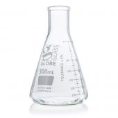 Flask, Erlenmeyer, Globe Glass, 300mL, Narrow Mouth, Dual Graduations, ASTM E1404, 12/Box