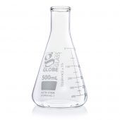 Flask, Erlenmeyer, Globe Glass, 500mL, Narrow Mouth, Dual Graduations, ASTM E1404, 6/Box