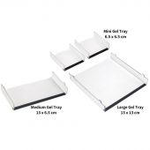 HE-FLEX Casting Kit            Includes: 1 large gel tray, 1 medium gel tray, 2 mini gel trays, 4 large combs (12+12/27 wells), 2 medium combs (9+9/19 wells and 7+7/14 wells), 1 mini comb (2+3/3+3 wells) and casting stand. HE-FLEX Electrophoresis System, 