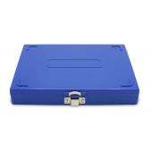 Heathrow Scientific microscope slide box. 100-place, cork lining, blue, ABS plastic, numbered, molded slots, durable clasp