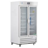 36 Cu. Ft. Premier Pharmacy/Vaccine Double Swing Glass Door Refrigerator with microprocessor temperature controller with audible and visual alarms, remote alarm contacts, keyed door locks, pharmacy refrigerator/freezer toolkit, temperature logs and CDC ap