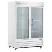 49 Cu. Ft. Standard Pharmacy/Vaccine Double Swing Glass Door Refrigerator with microprocessor temperature controller with audible and visual alarms, remote alarm contacts, keyed door locks, casters, and pharmacy refrigerator/freezer toolkit, temperature l