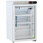 2.5 cuft. Pharmacy Refrigerator Undercounter Freestanding Glass Door Certified to NSF/ANSI 456. Two years parts and labor warranty, excluding display probe calibration + a 5 year compressor warranty