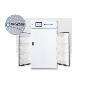 Plant Growth Chamber Series - 41 series (41" wide), with (5) tiers of shelving. Two externally mounted lamp banks lighted by SciWhite enhanced with Red 660nm LED lighting (separated from chamber growth space by side glass walls) (515 µmoles/m2/s of light