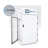 Low Temperature Chamber - 41 series (41" wide), with (2) tiers of shelving.  Two externally mounted lamp banks lighted by SciWhite enhanced with Red 660nm LED lighting (separated from chamber growth space by side glass walls) (515 µmoles/m2/s of light irr