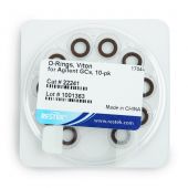 Restek Viton® O-Rings for Agilent GCs. Fit split (6.3 mm OD) or splitless (6.5 mm OD) liners, Max temp: 300 °C. 10/pk.