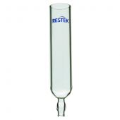 Restek small PUF Glass Holder; durable and reusable; fit either 6 cm or 22 mm OD PUF plug or can be used with bulk SDVB resin; stem designed for secure 1/4" ID tubing connection to sampling pump; fits 22 mm OD PUF Plug (4.4" L x 0.9" OD); each.