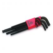 Metric 9-Piece, Ball-Point Hex Key Set. Includes: 1.5, 2, 2.5, 3, 4, 5, 6, 8, and 10mm hex keys.