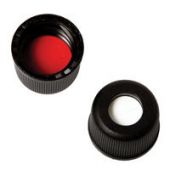 Vial cap and septa, 8-425 Flangeless Black open hole polypropylene cap, Red PTFE/Silicone Septa, 0.060 w/slit 1000/pk