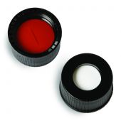 Vial cap and septa, 13-425 Black open hole polypropylene cap, Red PTFE/Silicone Septa, 0.060 w/slit 100/pk