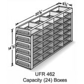 24-Box Capacity (4 Long 6 High) Upright Drawer Rack for Standard 5.25 x 5.25 x 2-Inch High Boxes, Stainless Steel, with Handles.