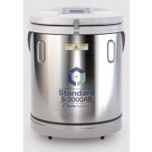 Model S-3000AB, Standard LN2 Container Including 2301 Autofill-Monitor System with Gas By-Pass and LN2 Hose; Features: Round space saving design, rust-free stainless steel vessel, castor mounted for easy mobility, advanced woven lid gasket design, counter