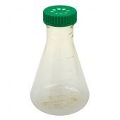 Celltreat 2L Erlenmeyer Flask. Clear, autoclavable polystyrene; 70mm opening; plain bottom; vented cap; Vmax: 2200mL. Individually packaged - 6/case.