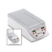 Mandel Digital Dry Bath with 1 Quick-Flip™ Block for 0.2-2.0mL tubes. Side 1: 24x1.5/0.5mL tubes & Side 2: 6 x PCR strips or 48x0.2mL tubes. Temperature range: ambient +5°C to 105°C; timer: 1 min to 99hr99min; digital temperature control; hinged lid; and 