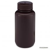 Bottle, Wide Mouth, HDPE Bottle, Attached PP Screw Cap, Amber, 250mL, 12/Pack, PACK/12