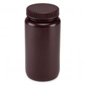 Bottle, Wide Mouth, HDPE Bottle, Attached PP Screw Cap, Amber, 2 Litres (0.5 Gallons), EA