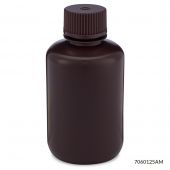 Bottle, Narrow Mouth, HDPE Bottle, Attached PP Screw Cap, Amber, 125mL, 12/Pack, PACK/12
