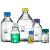 Benchmark hybex™ media storage bottle - 2000mL; GL45 threaded cap (assorted colours); borosilicate glass; autoclavable including caps and drip rings; marking area; 10/pkg.