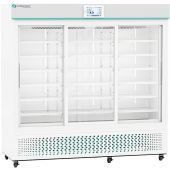 Touchscreen Glass Door Laboratory Refrigerator with Variable Speed Compressor 69 Cu. Ft. 2°C to 15°C. 110 - 120V AC, 15A breaker, NEMA 5-15 receptacle.  Three (3) years parts and labor warranty, Seven (7) years compressor warranty.