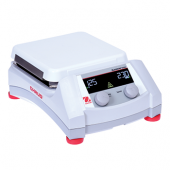 OHAUS Guardian 5000 Hotplate Stirrer, 7"x7" Ceramic Top Plate; Speed Range: 60-1600 rpm; Temperature Range: Ambient +5°C – 500°C; Digital Control; Backlit LCD Display; Dimensions: 4.8 x 12.2 x 8.8 in (12.2 x 30.9 x 22.3 cm); 120V. Temperature probe not in