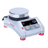 OHAUS Guardian 5000 Hotplate Stirrer, 5.3" Diameter Round Aluminum Top Plate; Speed Range: 60-1600 rpm; Temperature Range: Ambient +5°C – 380°C; Digital Control; Backlit LCD Display; Dimensions: 5.0 x 10.5 x 6.8 in (12.6 x 26.7 x 17.3 cm); 120V. Temperatu