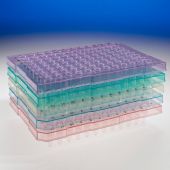 TempPlate semi-skirted 0.2 mL 96-well PCR plate, contoured sides, standard depth. Assorted colours. Two/sleeve, 10/box.