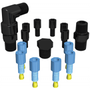EZwaste Fittings Kit, 1/8'' OD Fittings & 1/4'' Fittings Pack; includes: 6 nuts and ferrules fittings, 6 fitting plugs, 1 straight filter fitting, 1 90° elbow fitting, and 1 filter fitting plug; each.