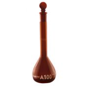 Borosil® Amber Volumetric Flask With Glass/Plastic Stopper, ASTM Ind Cert Class A, 250 mL, 10/CS