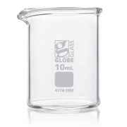 Beaker, Globe Glass, 10mL, Low Form Griffin Style, ASTM E960, 12/Box