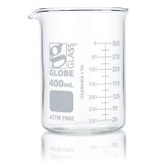 Beaker, Globe Glass, 400mL, Low Form Griffin Style, Dual Graduations, ASTM E960, 12/Box