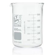 Beaker, Globe Glass, 600mL, Low Form Griffin Style, Dual Graduations, ASTM E960, 6/Box
