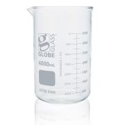 Beaker, Globe Glass, 4000mL, Low Form Griffin Style, Dual Graduations, ASTM E960, 1/Box