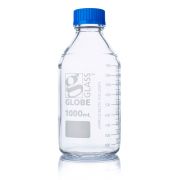 Bottle, Media, Globe Glass, 1000mL, GL45 Screw Cap, Dual Graduations, 10/Box