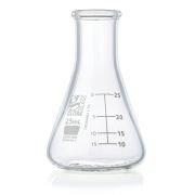 Flask, Erlenmeyer, Globe Glass, 25mL, Narrow Mouth, Dual Graduations, ASTM E1404, 12/Box