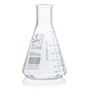 Flask, Erlenmeyer, Globe Glass, 300mL, Narrow Mouth, Dual Graduations, ASTM E1404, 12/Box