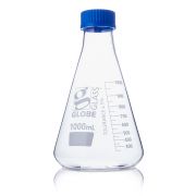 Flask, Erlenmeyer, Globe Glass, 1000mL, Screw Cap, Dual Graduations, ASTM E1404, 4/Box