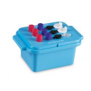 Heathrow Scientific True North® Mini-Cooler, with Clear lid, 3x4, -20°C with temp. retention of -15°C for 2.5 hr. Holds 0.5 and 1.5/2mL microfuge tubes and/or cryogenic vials up to 2 mL (tube adapters are provided for smaller tubes); Blue.