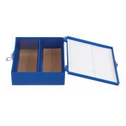 Blue Color, capacity 100, Size 208 x 175 x 60mm, Slide box is designed for storage and transport of non-standrd microscope slides.