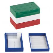 Microscope Slide box, 25 place, cork, blue, easily access slides with friction-fix cover, measurement 141 x 88 x 35mm.