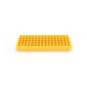 Heathrow Scientific 80-well microtube rack for 1.5/2.0 ml tubes, 5 x 16 array, autoclavable, yellow, (pack of 5).