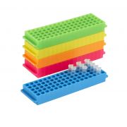 Heathrow Scientific 80-well microtube rack for 1.5/2.0 ml tubes, 5 x 16 array, autoclavable, assorted colours, (pack of 5).