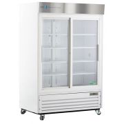 Standard Chromatography Refrigerator 47 Cu. Ft. Double Slide Glass Door with microprocessor temperature controller, audible and visual high/low temp alarms, remote alarm contacts, one duplex outlet, one 2" access port and casters. Requires two (2) outlets