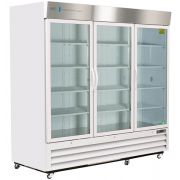 Standard Chromatography Refrigerator 72 Cu. Ft. Triple Swing Glass Door with microprocessor temperature controller, audible and visual high/low temp alarms, remote alarm contacts, one duplex outlet, one 2" access port and casters. Requires two (2) outlets