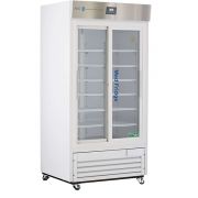 33 Cu. Ft. Premier Pharmacy/Vaccine Double Sliding Glass Door Refrigerator with microprocessor temperature controller with audible and visual alarms, remote alarm contacts, keyed door locks, pharmacy refrigerator/freezer toolkit, temperature logs and CDC 