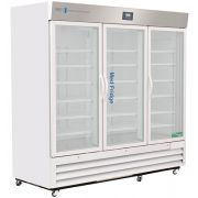 72 Cu. Ft. Premier Pharmacy/Vaccine Triple Swing Glass Door Refrigerator with microprocessor temperature controller with audible and visual alarms, remote alarm contacts, keyed door locks, pharmacy refrigerator/freezer toolkit, temperature logs and CDC ap