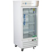 12 Cu. Ft. Standard Pharmacy/Vaccine Glass Door Refrigerator with microprocessor temperature controller with audible and visual alarms, remote alarm contacts, keyed door locks, casters, and pharmacy refrigerator/freezer toolkit, temperature logs and CDC a